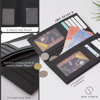 Jack Studio Men's Top Grain Leather Bi-Fold Long Wallet - 2 Patterns - JWC 20162 / JWC 20163