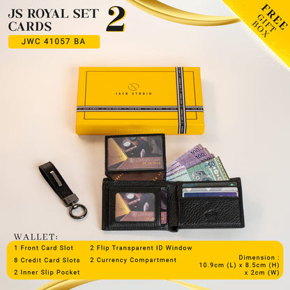 Jack Studio Exclusive Name Engraving Men's Gift Set Full Grain Leather Wallet & Keychain 2 Colors - JS ROYAL SET 2
