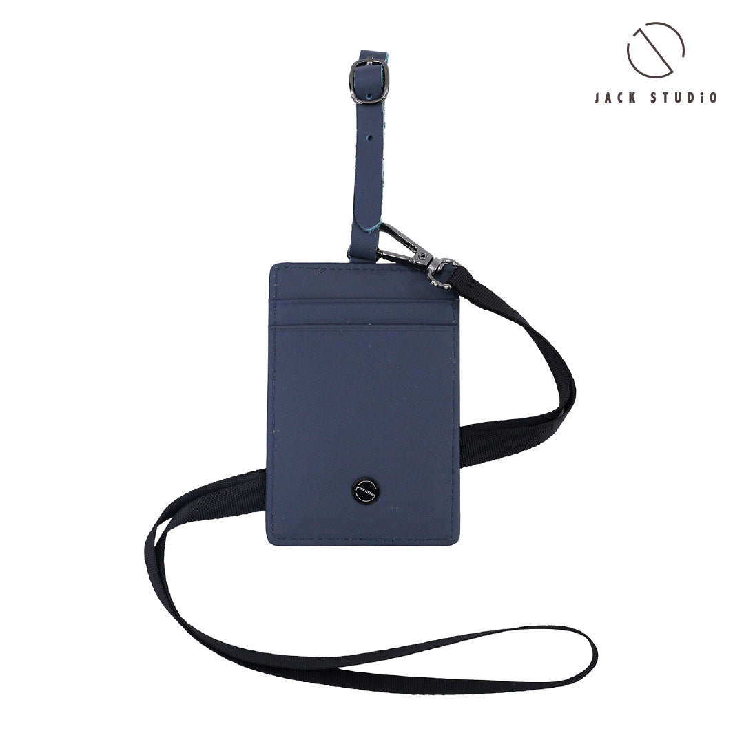 Jack Studio Genuine Engraved Name Cow Leather Card Holder ID Window with Black Lanyard Strap and Leather Tag-JWB 30855 L