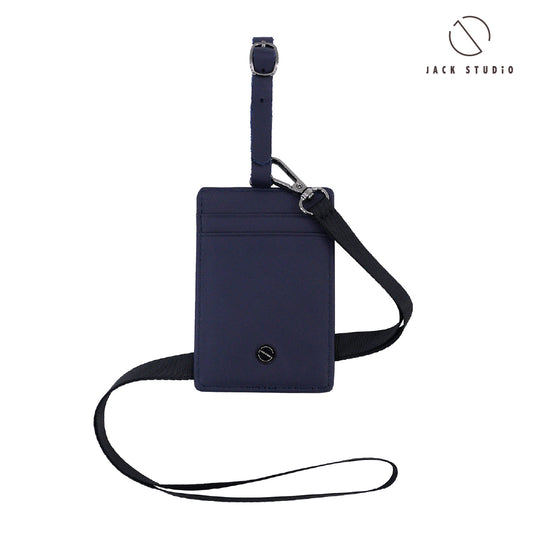 Jack Studio Genuine Engraved Name Cow Leather Card Holder ID Window with Black Lanyard Strap and Leather Tag-JWB 30855 L