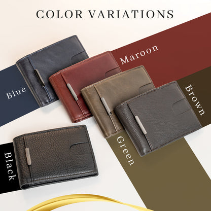 Jack Studio Genuine Cow Leather Men’s Duo Name Engraving Gift Set Box Wallet with Keychain - JS Royal Set 3