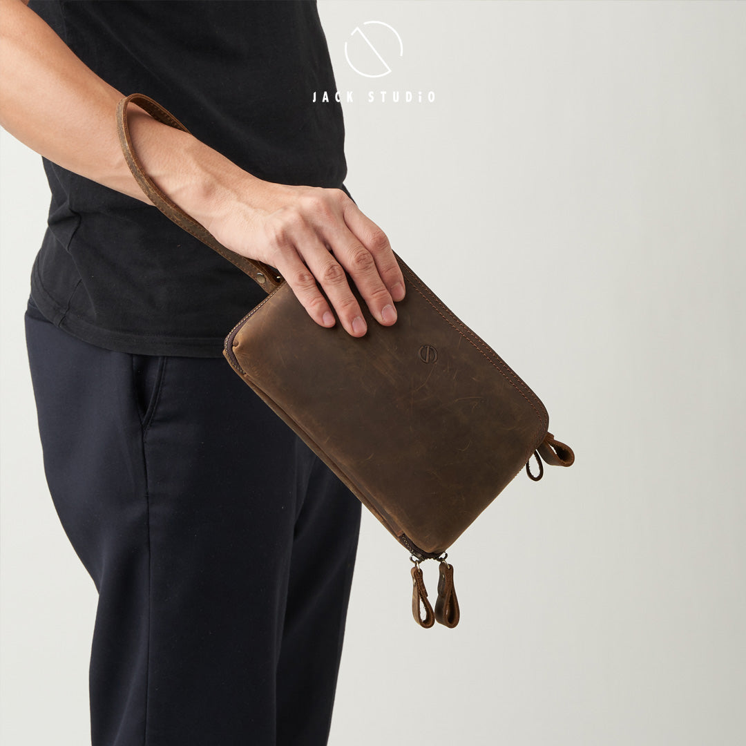 Jack Studio Full Grain Crazy Horse 2-Way Styling Clutch Bag For Men - BAC 30832
