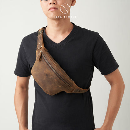 Jack Studio Full Grain Crazy Horse Leather Crossbody Chest Waist Bag - BAC 30834