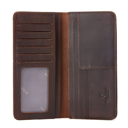 Jack Studio Full Grain Leather Crazy Horse Brencó Vertical Long Bi-fold Wallet Dompet Panjang Lelaki Vintage - JWC 50952