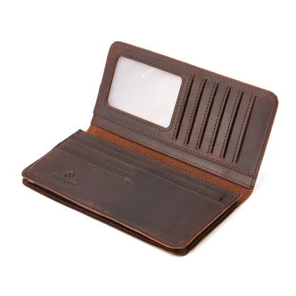 Jack Studio Full Grain Leather Crazy Horse Brencó Vertical Long Bi-fold Wallet Dompet Panjang Lelaki Vintage - JWC 50952