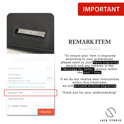 Jack Studio Genuine Engraved Name Cow Leather Card Holder ID Window with Black Lanyard Strap and Leather Tag-JWB 30855 L