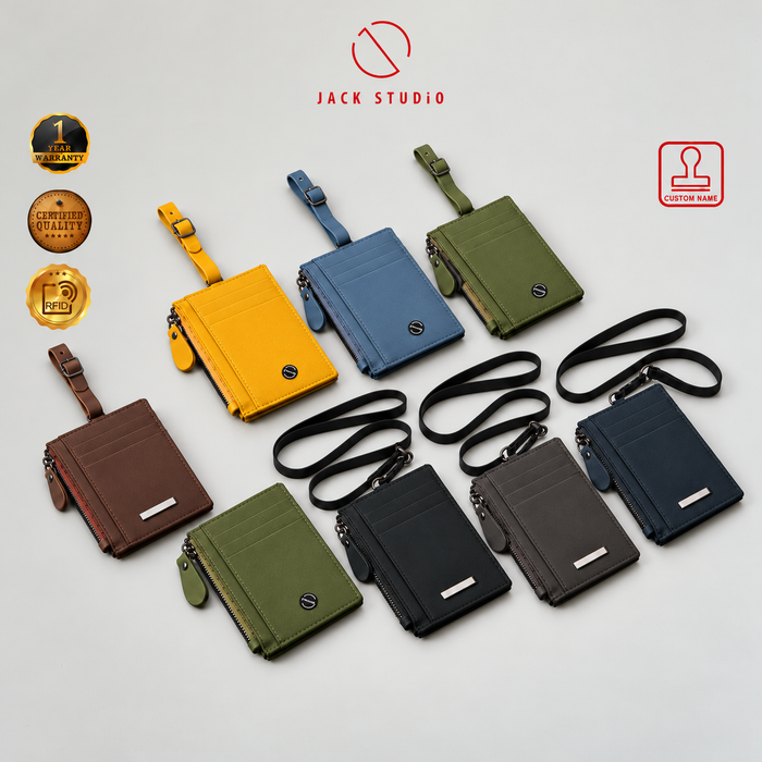 Leather Card Holder Side Zipper - Lanyard Collection