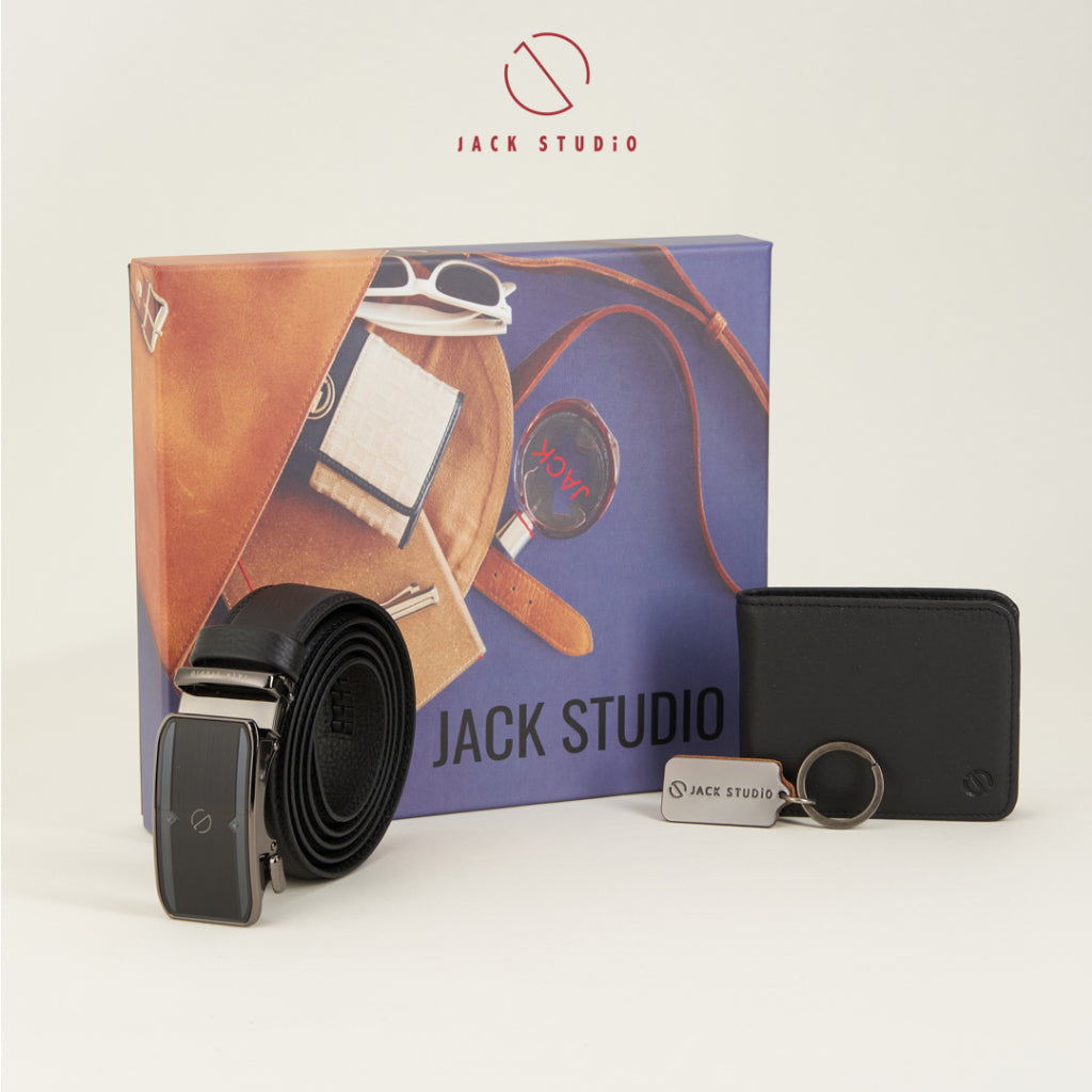 Jack Studio Men Gift Box 3 in 1 Set Full Grain Genuine Leather Wallet Men Belt Keychain JS SET Jack Studio Marketing Sdn Bhd
