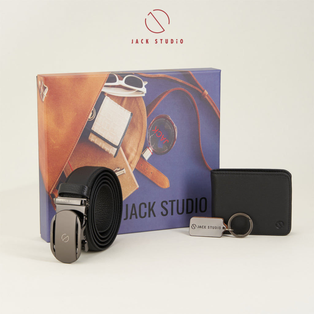 Jack Studio Men Gift Box 3 in 1 Set Full Grain Genuine Leather Wallet Men Belt Keychain JS SET Jack Studio Marketing Sdn Bhd