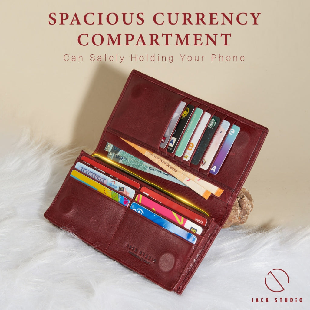 Jack Studio Vegetable Tanned Cow Leather Magnetic Closure Bifold Long Wallet - JWC 30863 - Jack Studio Marketing Sdn Bhd