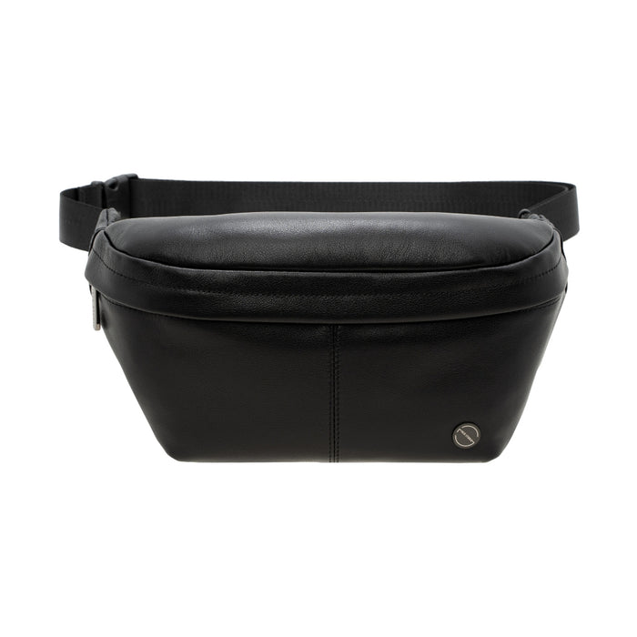 Jack Studio Full Grain Leather Simple Black Crossbody Chest Waist Bag - BAB 40134 A