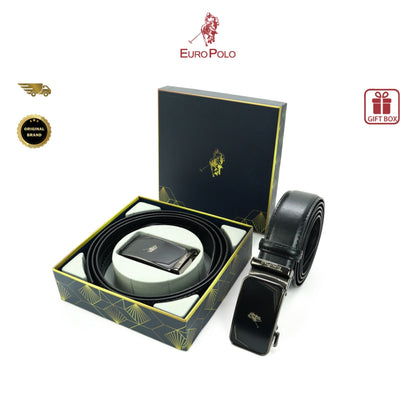 Euro Polo Exclusive Black Men's Automatic Buckle Casual Modern Belt with Gift Box Tali Pinggang Lelaki - EBL 1501 A