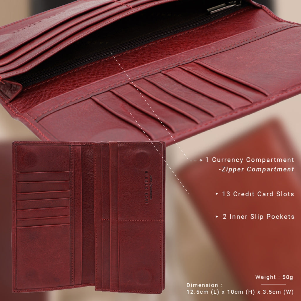 Jack Studio Vegetable Tanned Cow Leather Magnetic Closure Bifold Long Wallet - JWC 30863 - Jack Studio Marketing Sdn Bhd