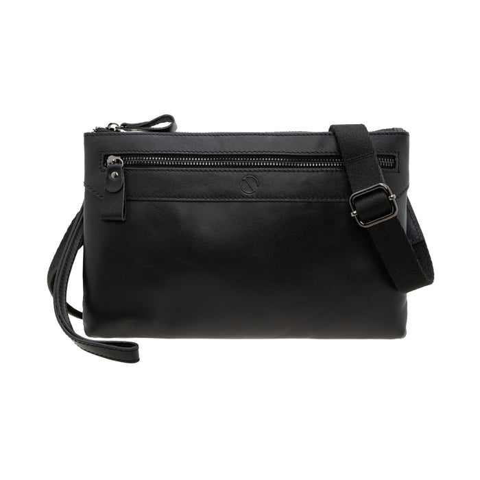Jack Studio Top Grain Leather Slim Black Men’s Clutch Sling Crossbody Bag - BAI 40199 A