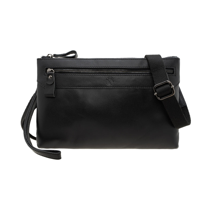 Jack Studio Top Grain Leather Slim Black Men’s Clutch Sling Crossbody Bag - BAI 40199 A