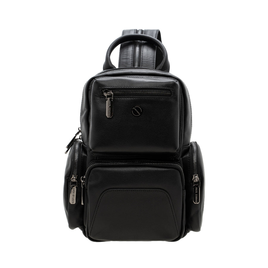 Jack Studio Full Grain Leather Black Small Backpack Crossbody Bag Bag Galas Kulit - BAB 40133 A