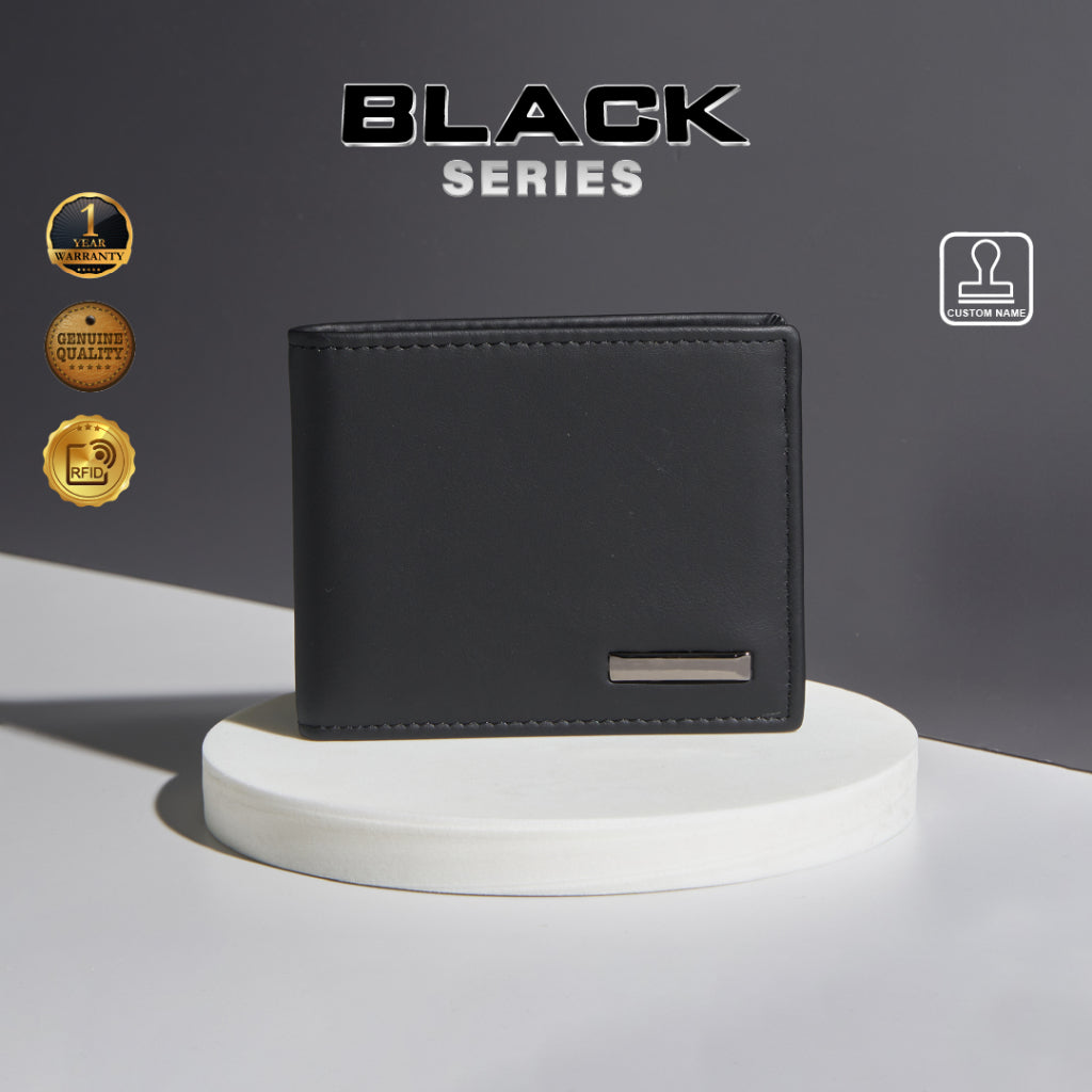 Jack Studio Men's Top Grain Leather Bi-Fold Black Wallet Free Name Engraving- 3 Patterns - JWC 20156/20157/20158 (Metal Box Packaging) - Jack Studio Marketing Sdn Bhd