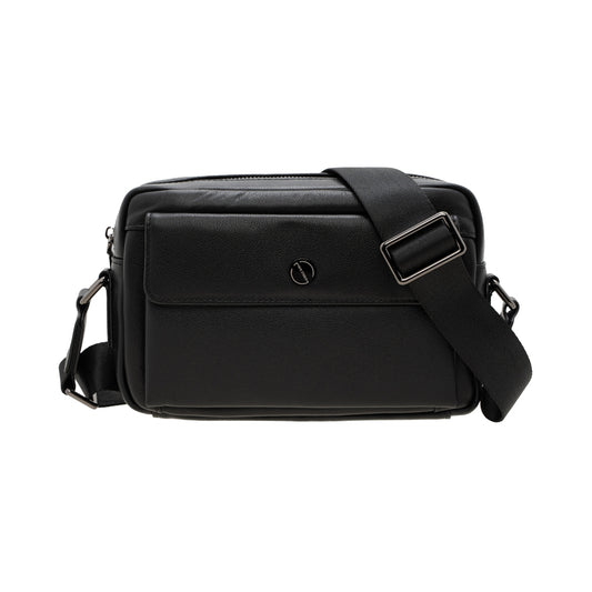 Jack Studio Full Grain Leather Black Sling Bag Men Crossbody Shoulder Bag with Magnetic Front Pocket - BAB 40132 A