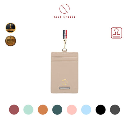 Jack Studio Cow Leather Name Tag Card Holder With Lanyard