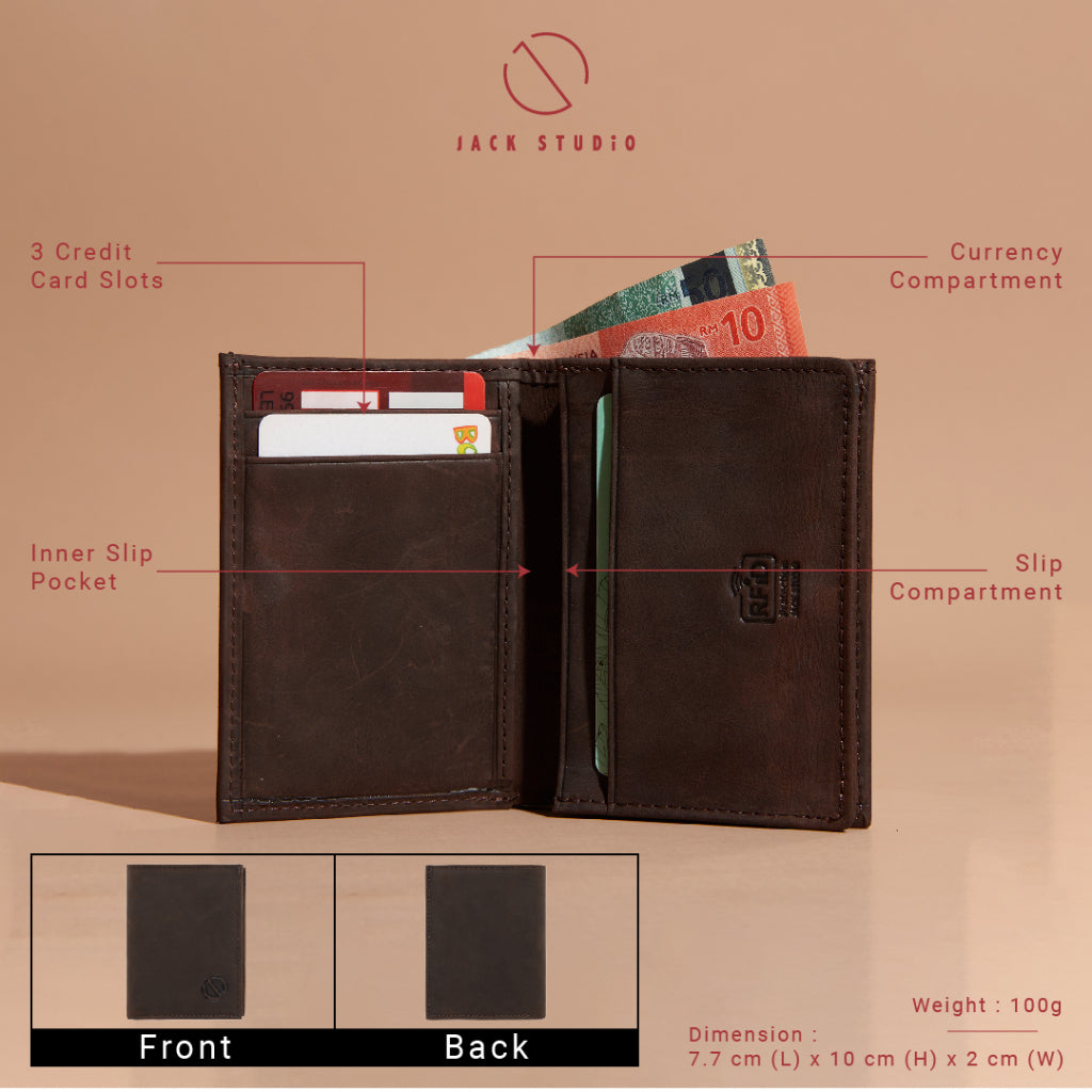 Jack Studio Crazy Horse Leather Vertical Wallet Card Holder