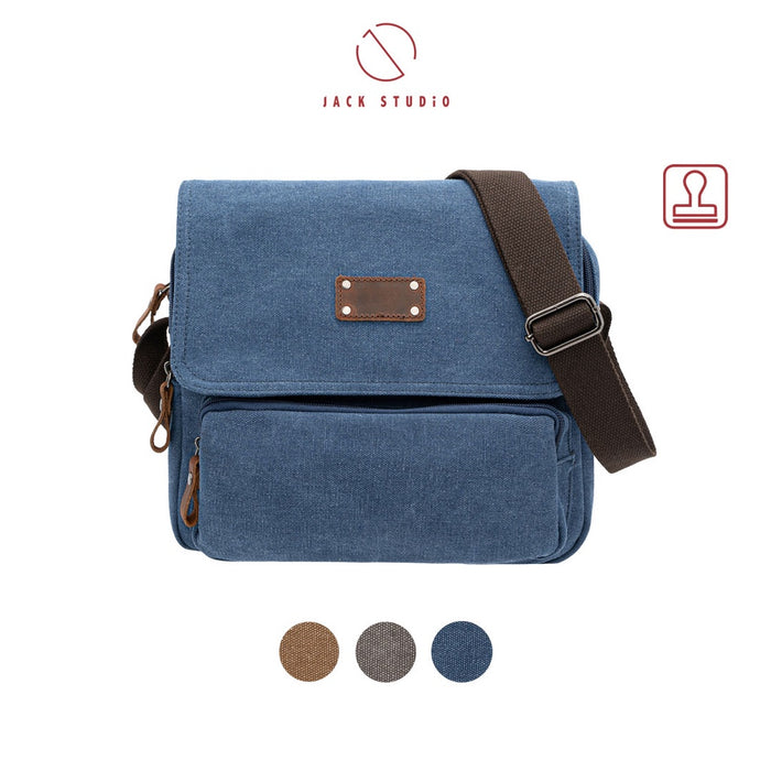 Jack Studio Free Engrave Name Canvas Leather Crossbody Sling Small Messenger Bag - BAD 21003