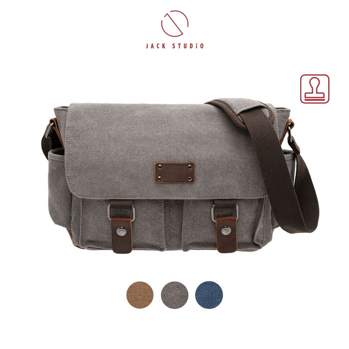 Jack Studio Free Engraved Name 2 Size Canvas Leather Crossbody Sling Messenger Bag - BAD 21005/ 40106