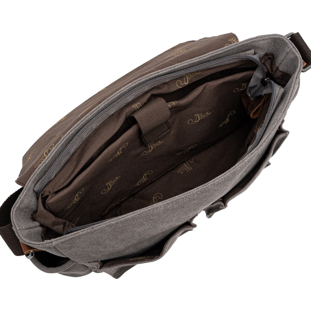 Jack Studio Medium Canvas Leather Crossbody Sling Messenger Bag